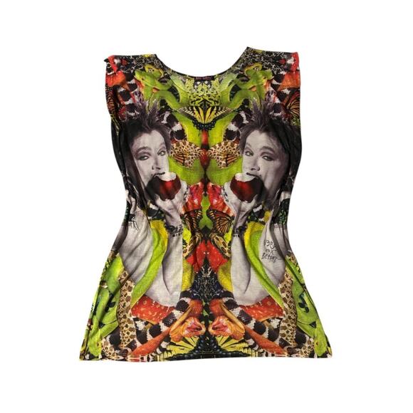 Betsey Johnson vintage 90s Queen of Apple Top Vintage All over print Rare - Picture 1 of 6